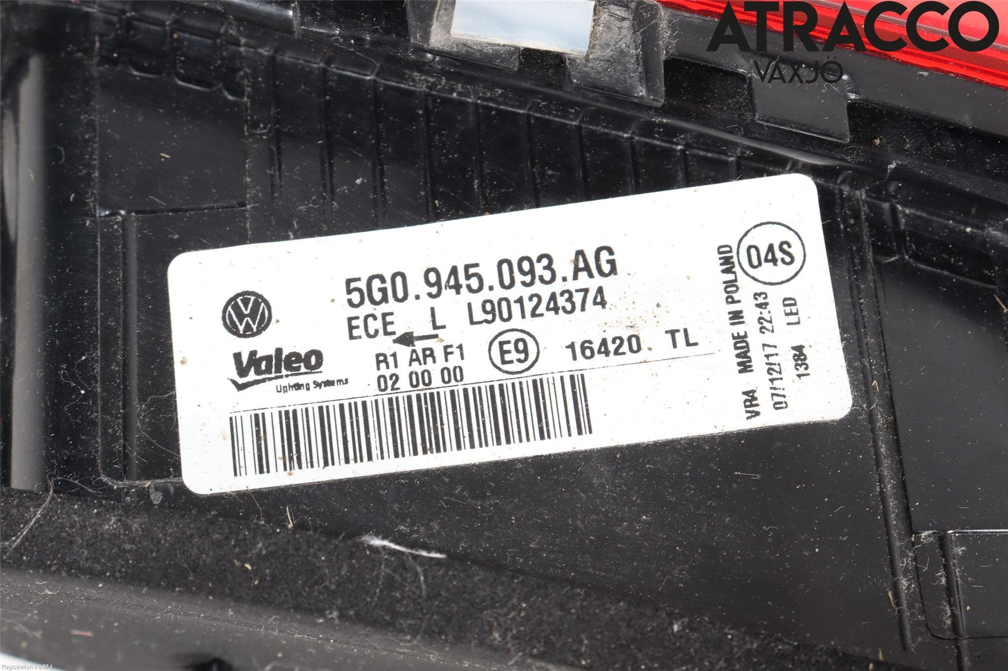 Volkswagen VW GOLF / E-GOLF VII 13-20 Baklykt Venstre På Luke(Indre