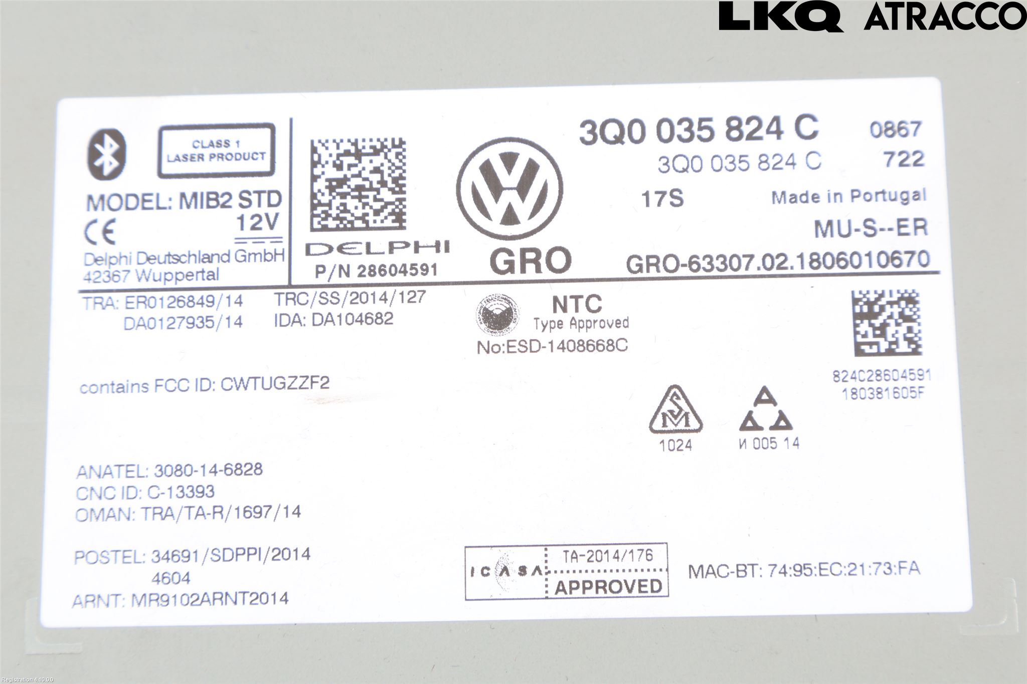 Volkswagen VW PASSAT 15-19 Stereo Radio Med Cd