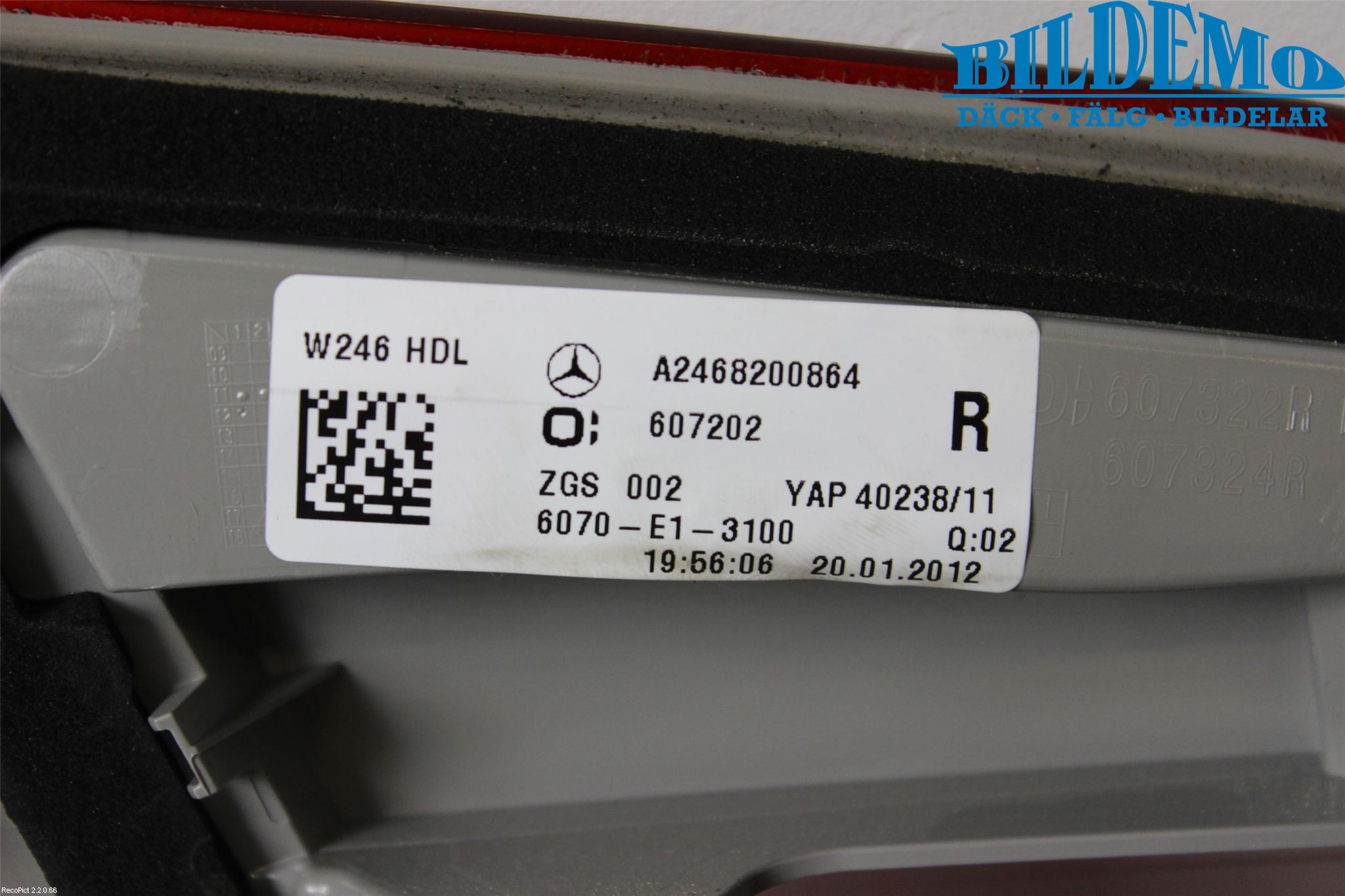 Mercedes-Benz MB B-KLASS (W246/W242) 12-19 Baklykt Høyre  På Luke(Indre)