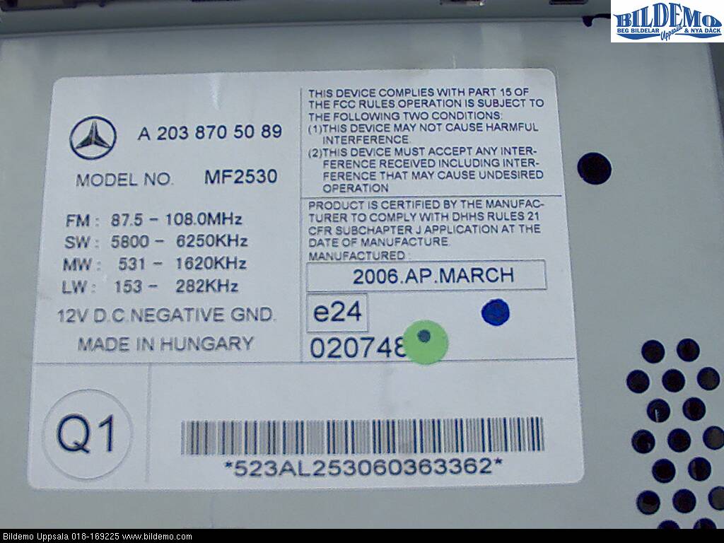 Mercedes-Benz MB C (203) 00-07 Stereo Radio Med Cd