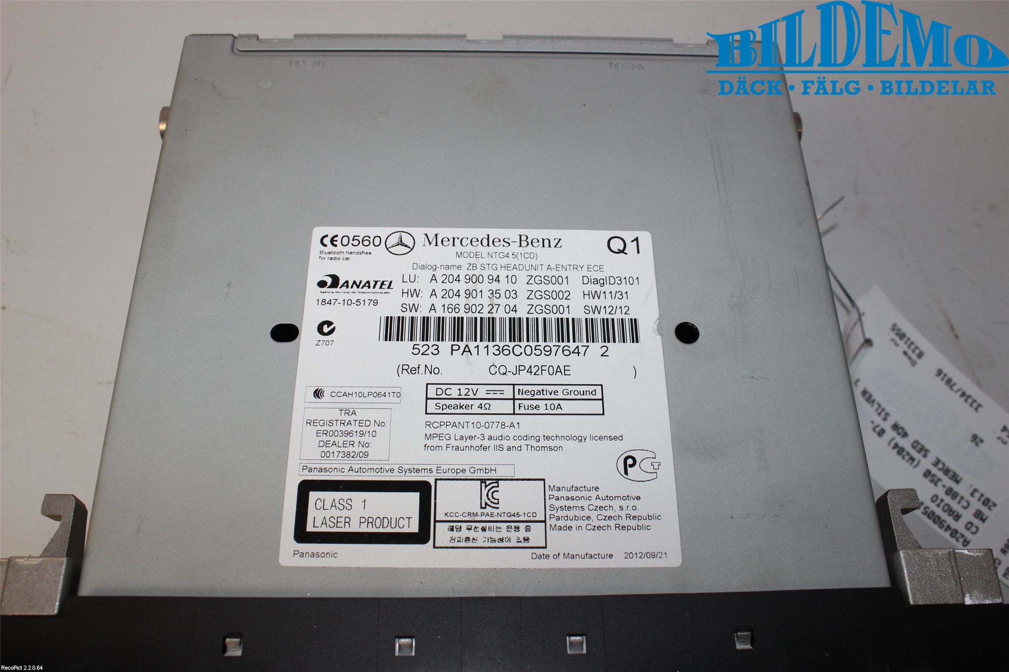 Mercedes-Benz MB C-KLASS (W204) 07-15 Stereo Radio Med Cd
