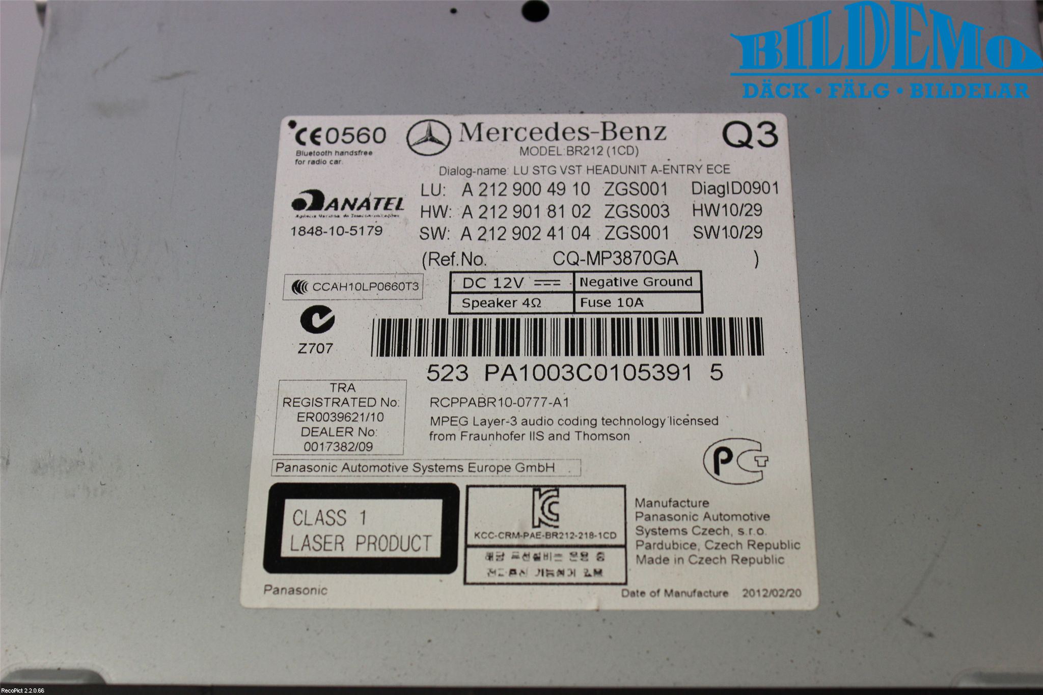 Mercedes-Benz MB E-KLASS (W212) 09-16 Stereo Radio Med Cd