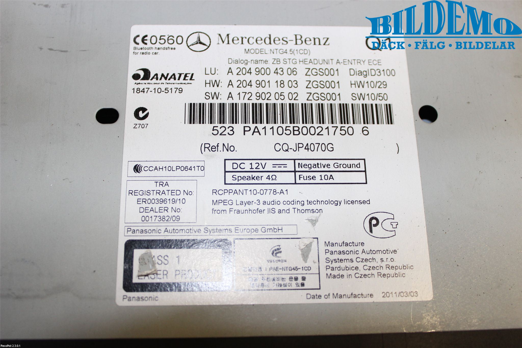 Mercedes-Benz MB C-KLASS (W204) 07-15 Stereo Radio Med Cd