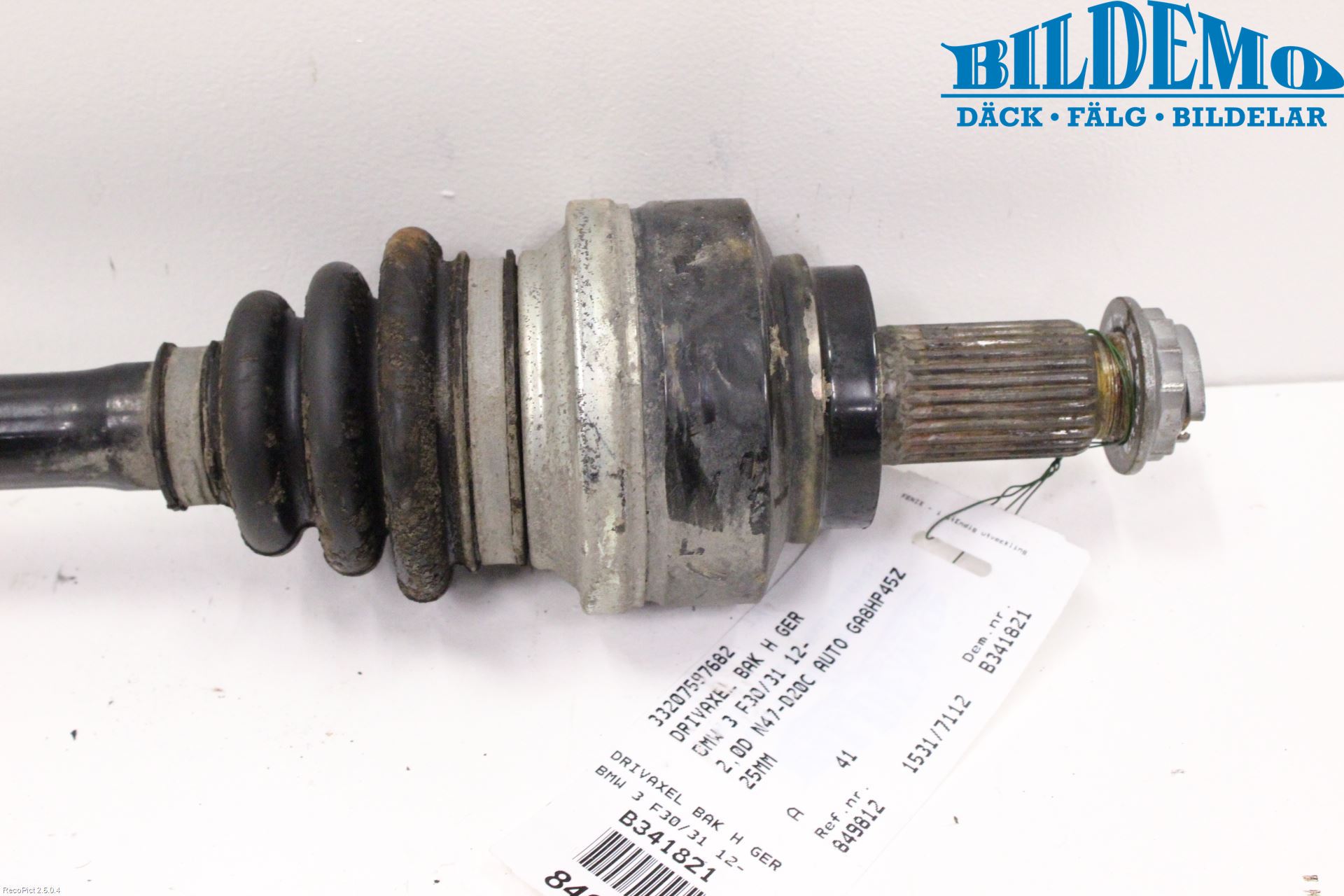 BMW 3 F30/F31/F80 12-19 Drivaksel Bak Kompl Høyre