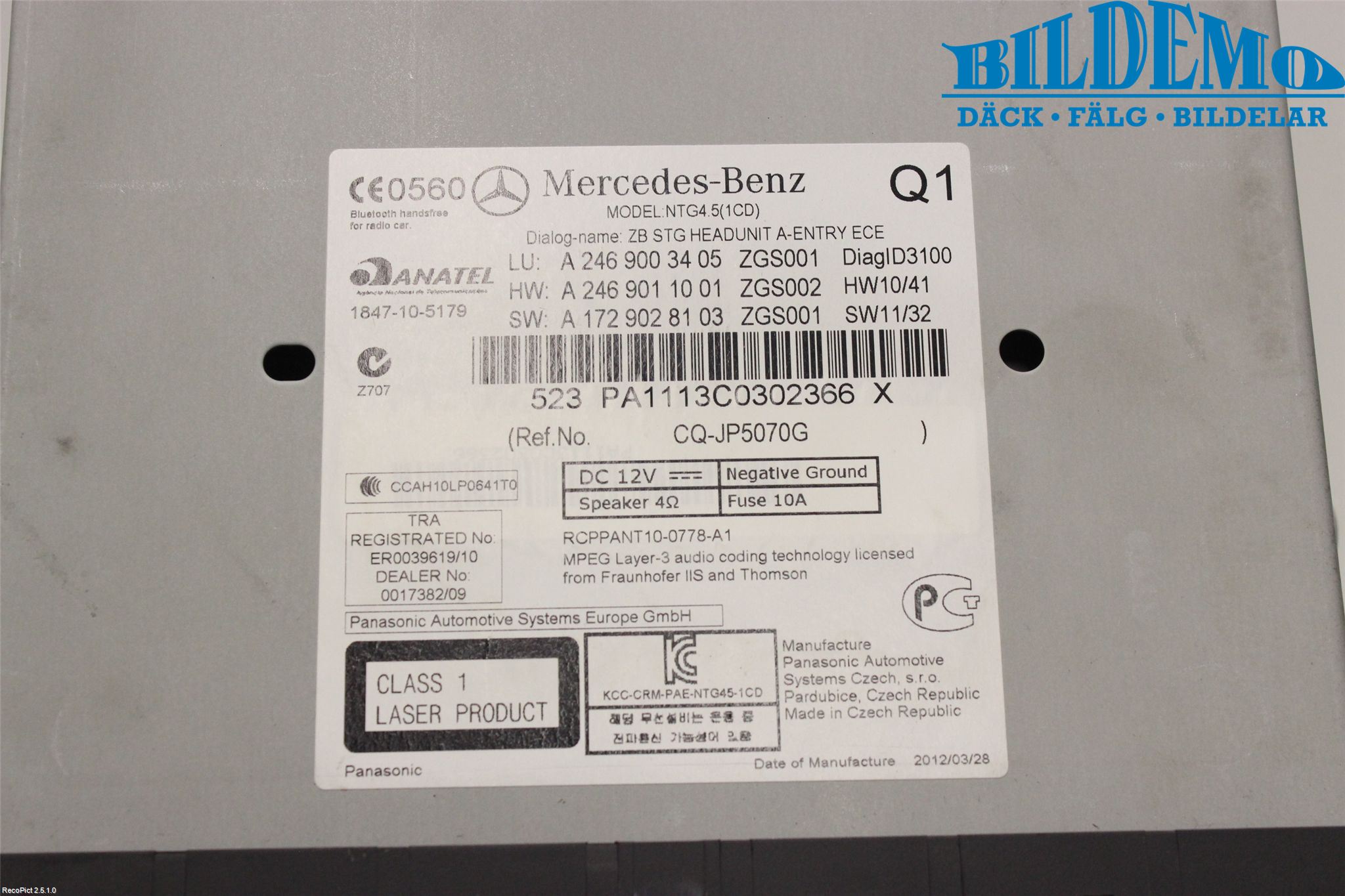 Mercedes-Benz MB B-KLASS (W246/W242) 12-19 Stereo Radio Med Cd