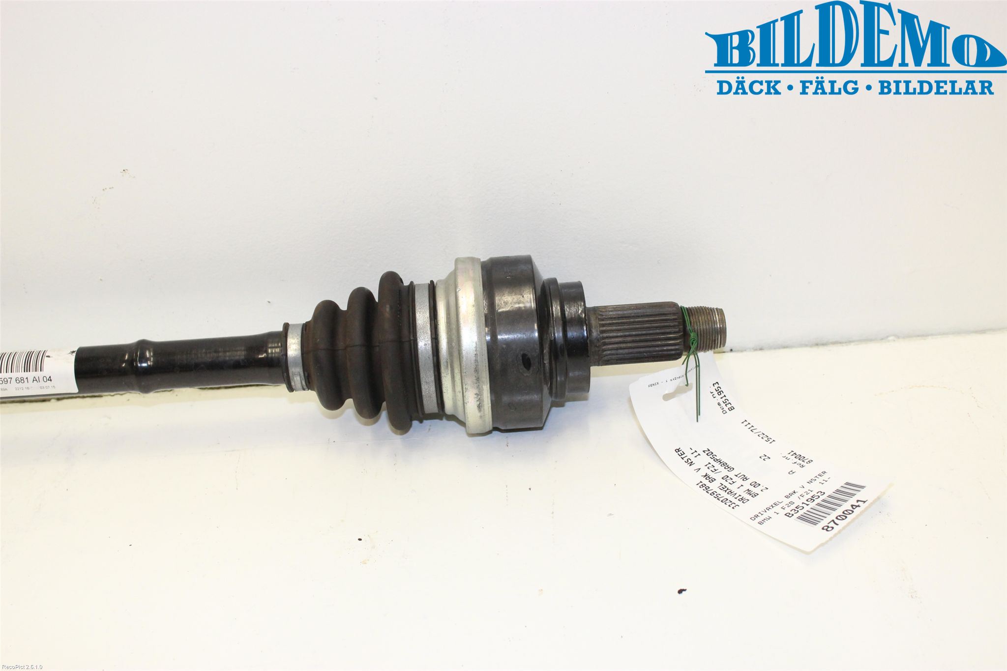 BMW 1 F20/F21 11-19 Drivaksel Bak Kompl Venstre