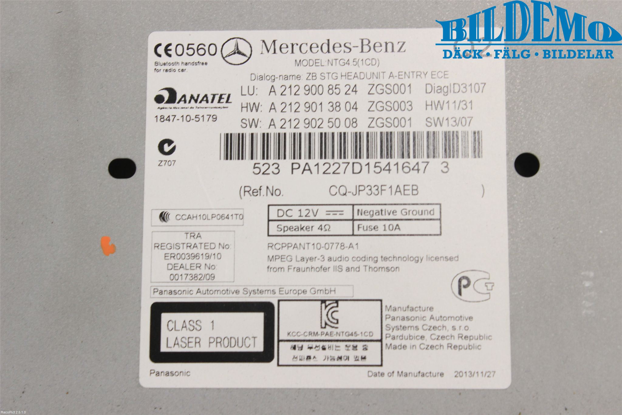 Mercedes-Benz MB E-KLASS (W212) 09-16 Stereo Radio Med Cd