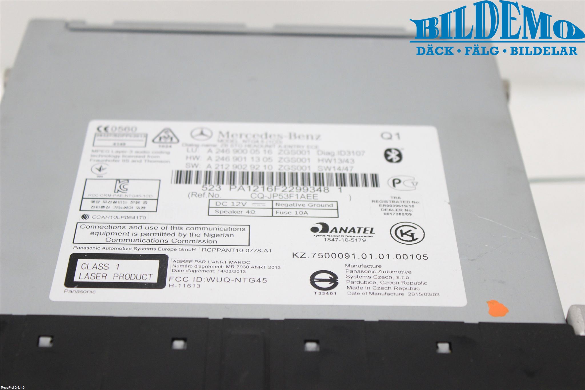 Mercedes-Benz MB A-KLASS (W176) 13-18 Stereo Radio Med Cd