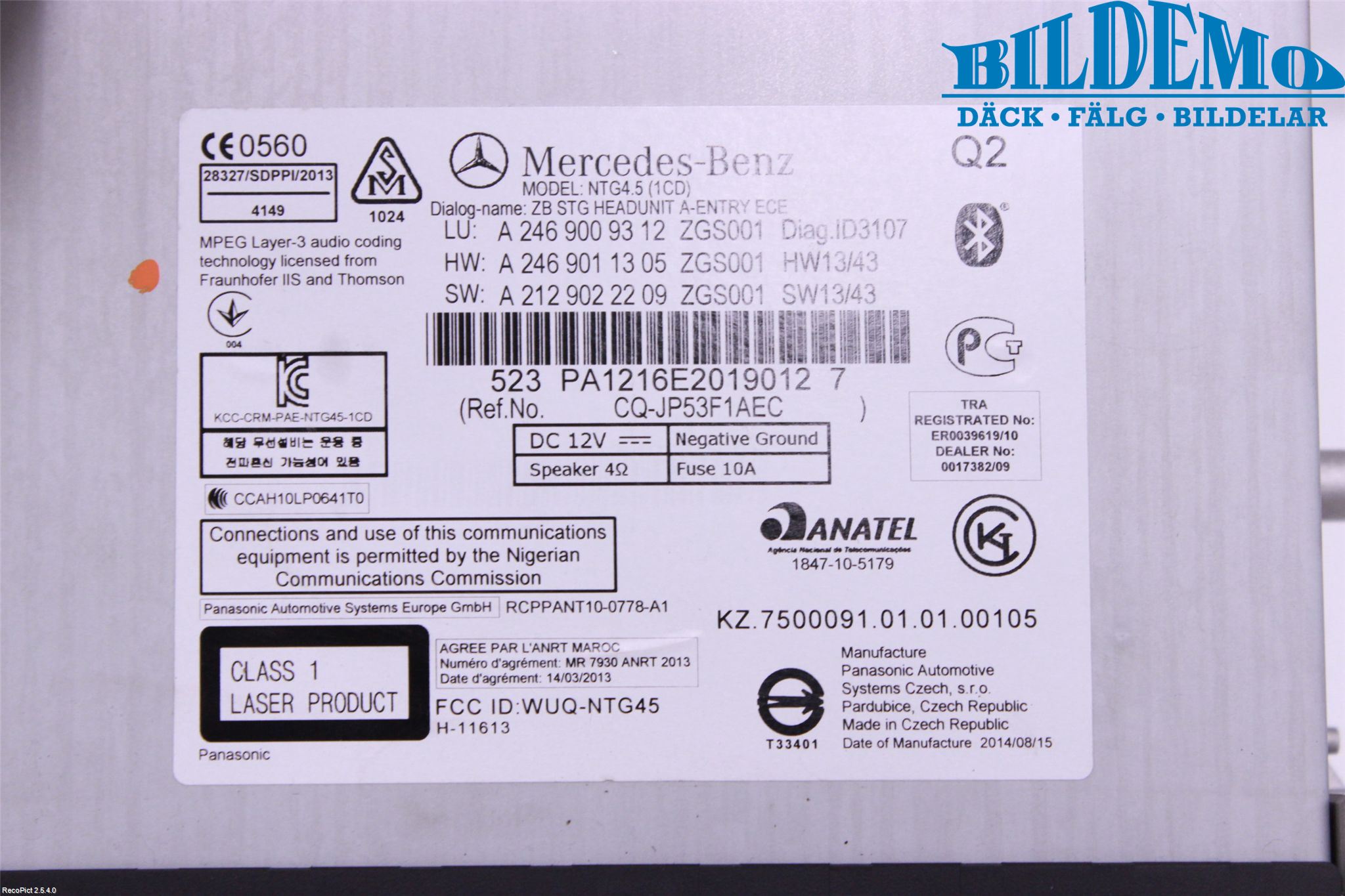 Mercedes-Benz MB B-KLASS (W246/W242) 12-19 Stereo Radio Med Cd