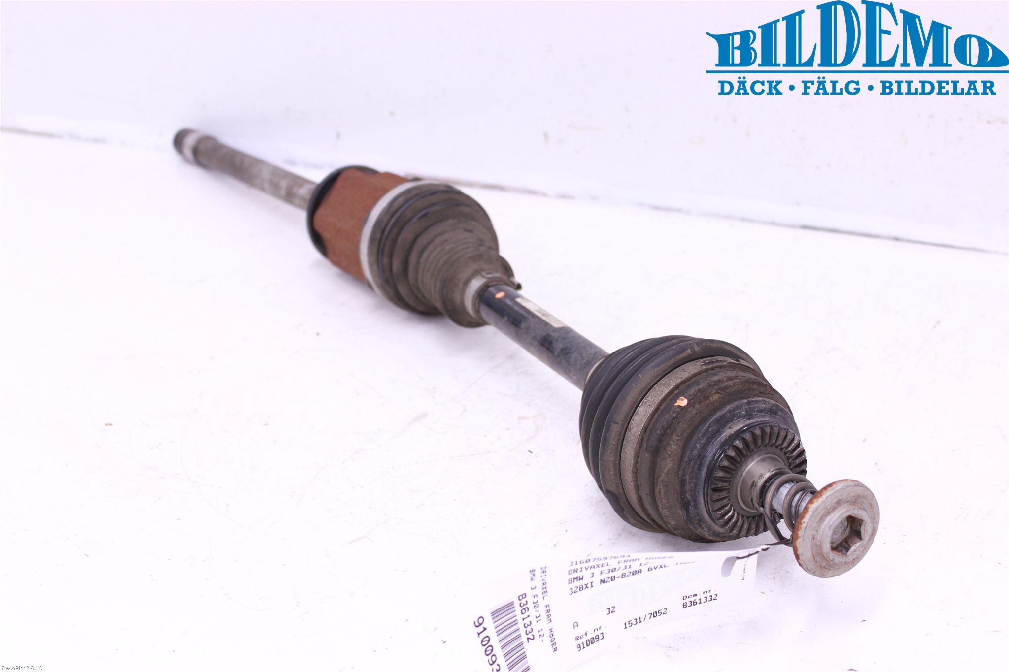 BMW 3 F30/F31/F80 12-19 Drivaksel Foran Kompl Høyre