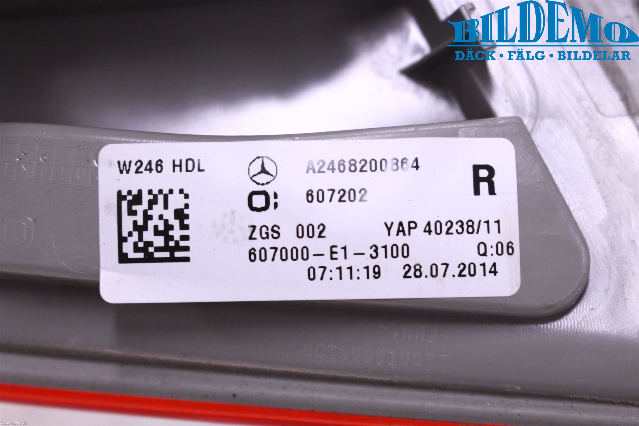 Mercedes-Benz MB B-KLASS (W246/W242) 12-19 Baklykt Høyre  På Luke(Indre)