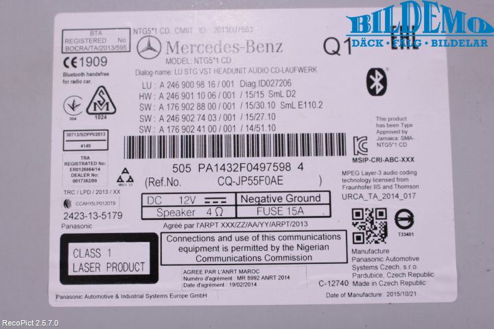 Mercedes-Benz MB CLA-KLASS (C117/X117) 13-19 Stereo Radio Med Cd