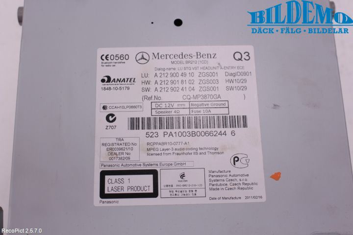 Mercedes-Benz MB E-KLASS (W212) 09-16 Stereo Radio Med Cd