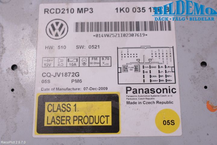 Volkswagen VW CADDY      04-10 Stereo Radio Med Cd