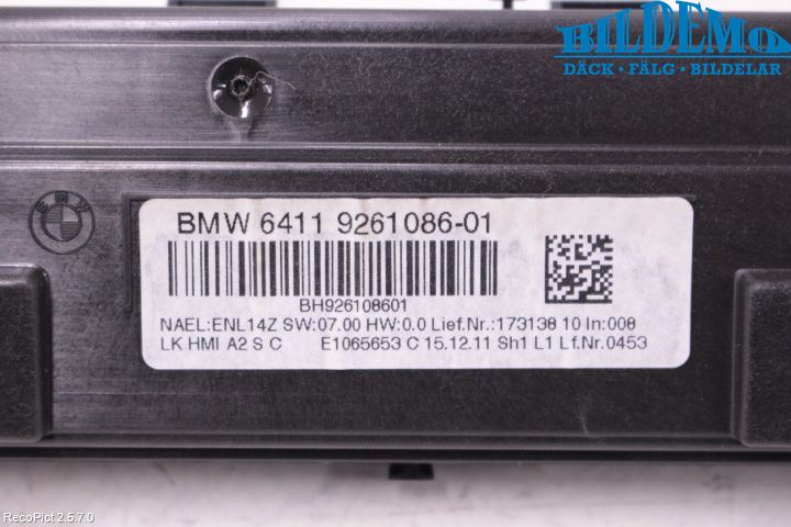 BMW 3 F30/F31/F80 12-19 Varme Ac Betjening-Display