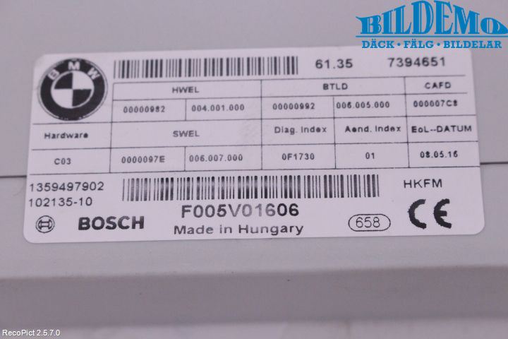BMW 5 F10/F11/F18 09-17 Styreenhet Øvrig