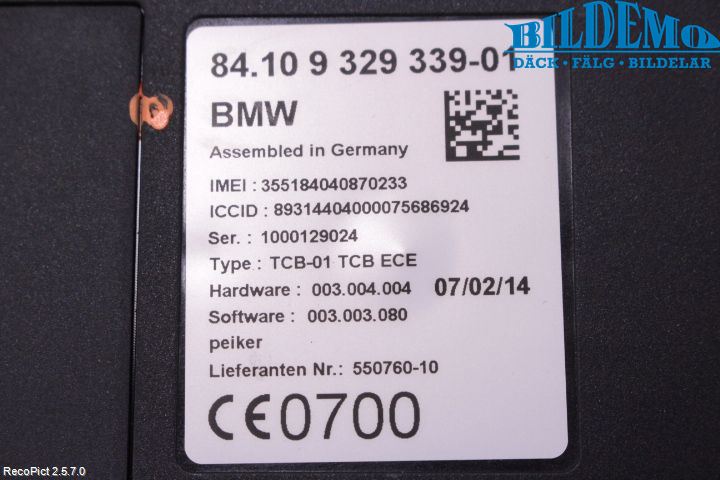 BMW 3 F30/F31/F80 12-19 Styreenhet Øvrig