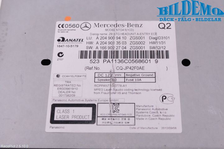 Mercedes-Benz MB C-KLASS (W204) 07-15 Stereo Radio Med Cd