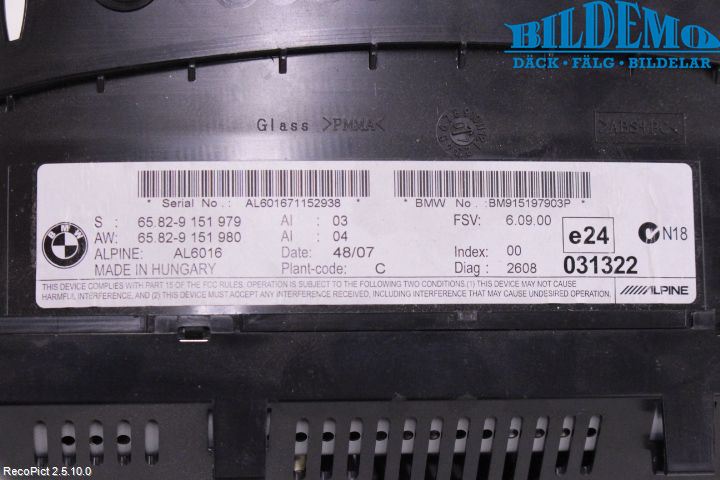BMW 3 E90/91 SED/TOU 05-12 Instr Skjerm Dvd-Gps-Ac-Tlf