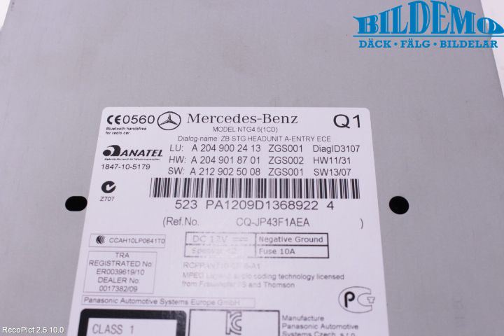 Mercedes-Benz MB GLK-KLASS (X204) 08-16 Stereo Radio Med Cd