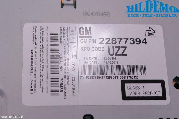 Opel MERIVA B 10-17 Stereo Radio Med Cd