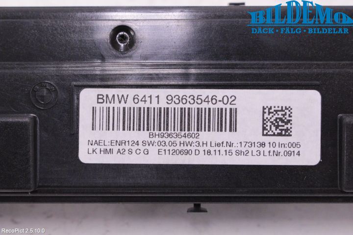 BMW 1 F20/F21 11-19 Varme Ac Betjening-Display
