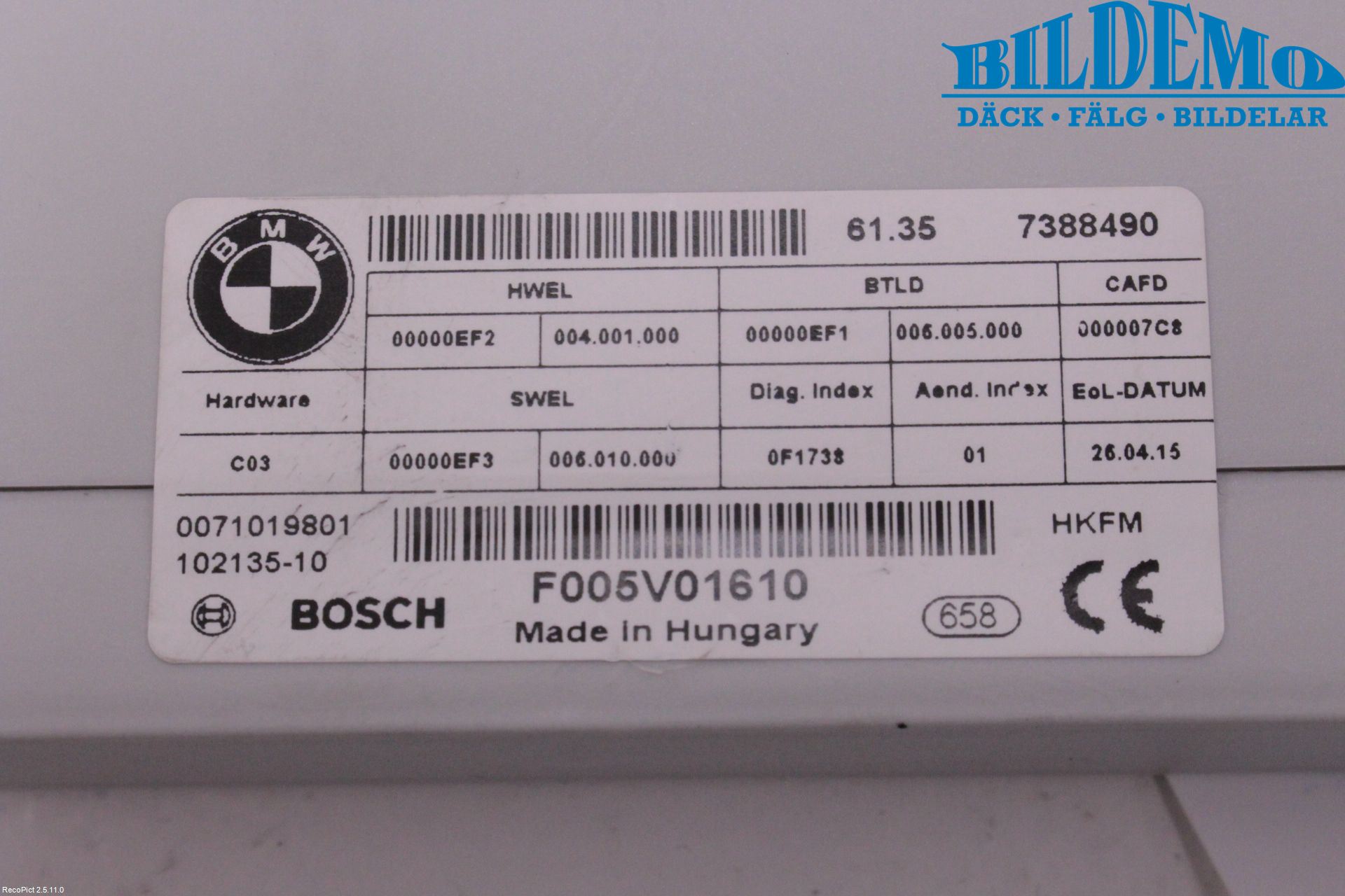 BMW 3 F30/F31/F80 12-19 Styreenhet Bakluke