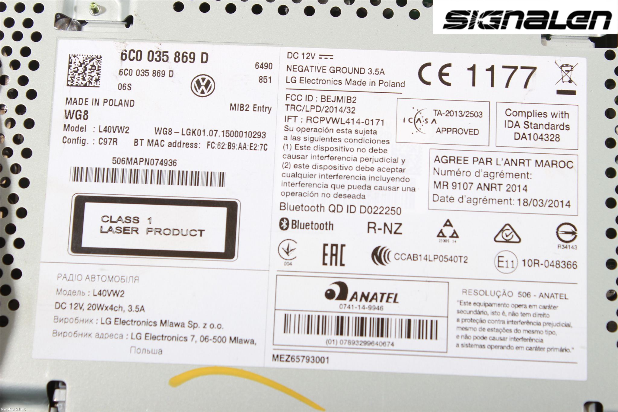Volkswagen VW POLO 10-17 Stereo Radio
