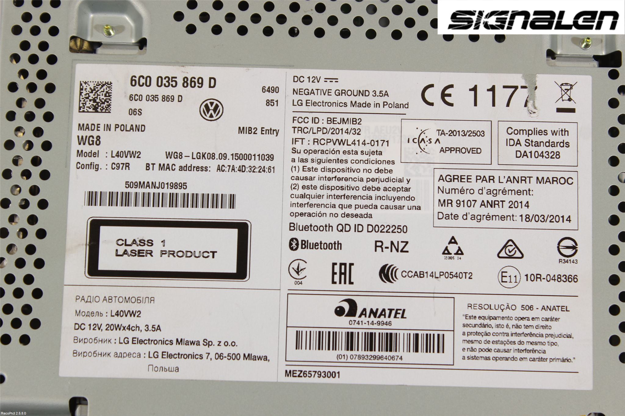 Volkswagen VW POLO 10-17 Stereo Radio