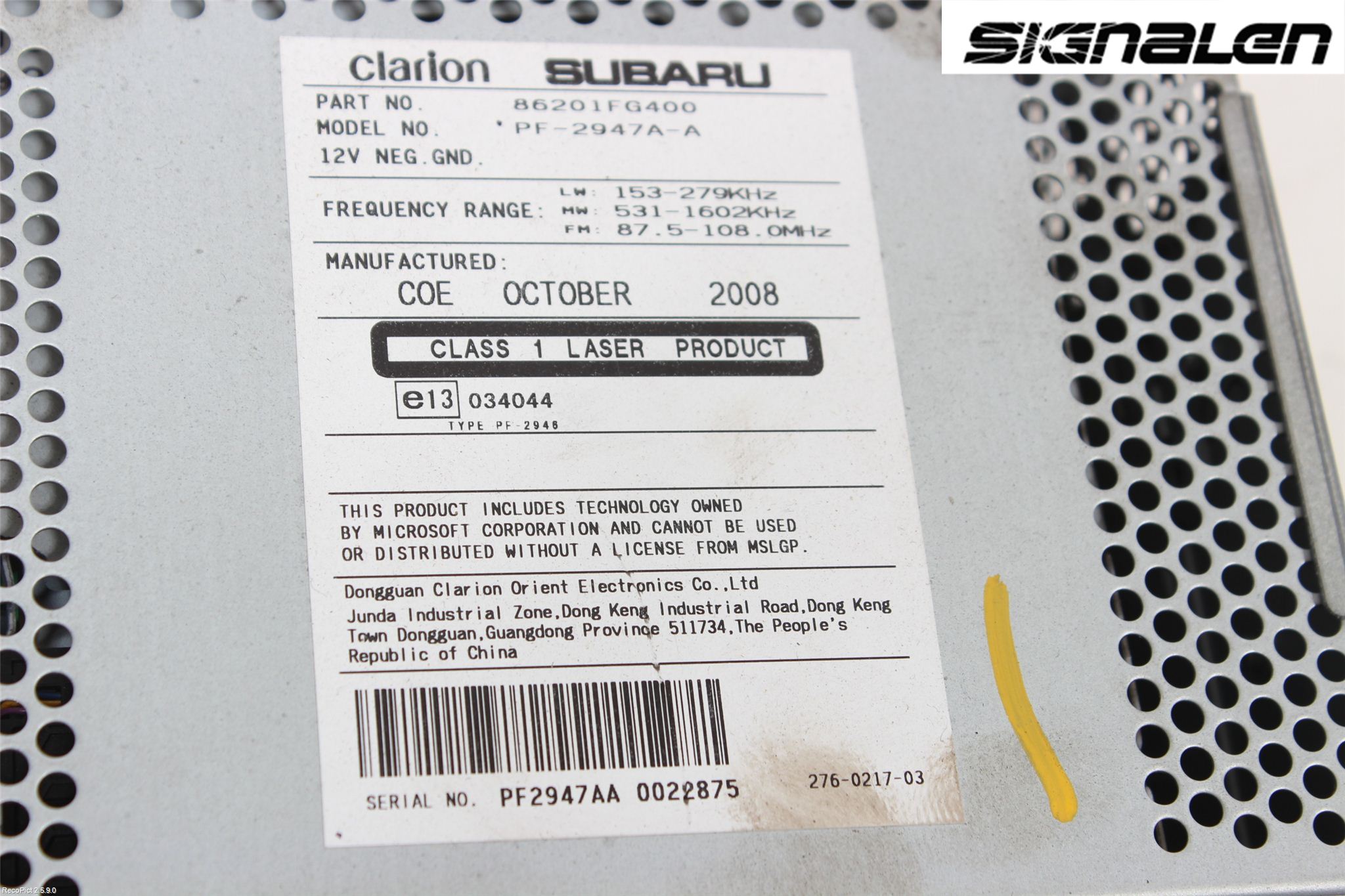 Subaru IMPREZA III 08-11 Stereo Radio