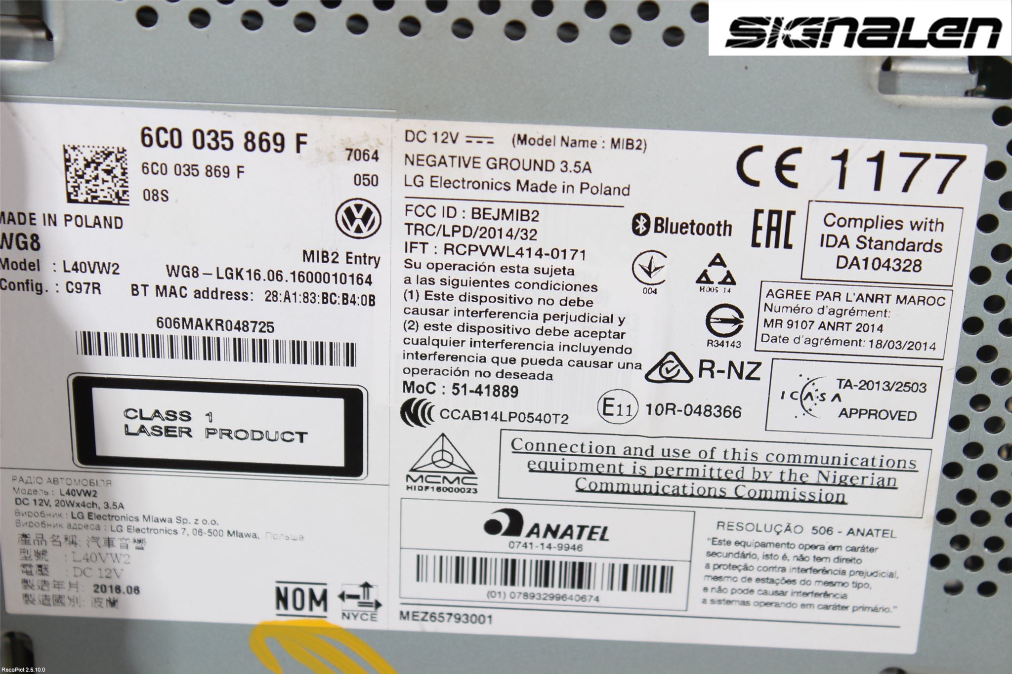 Volkswagen VW POLO 10-17 Stereo Radio