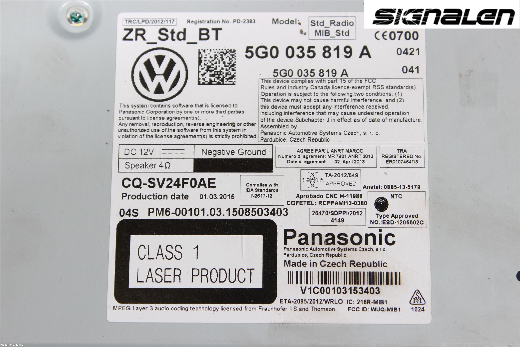 Volkswagen VW GOLF / E-GOLF VII 13-20 Stereo Radio