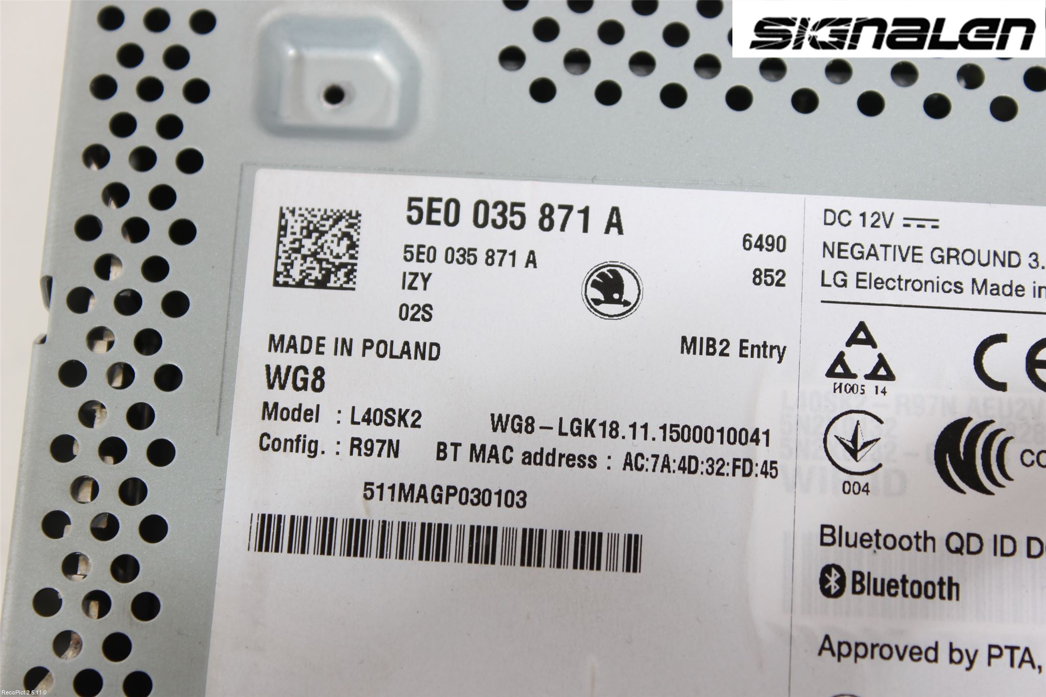 Skoda OCTAVIA (5E) 13-20 Stereo Radio