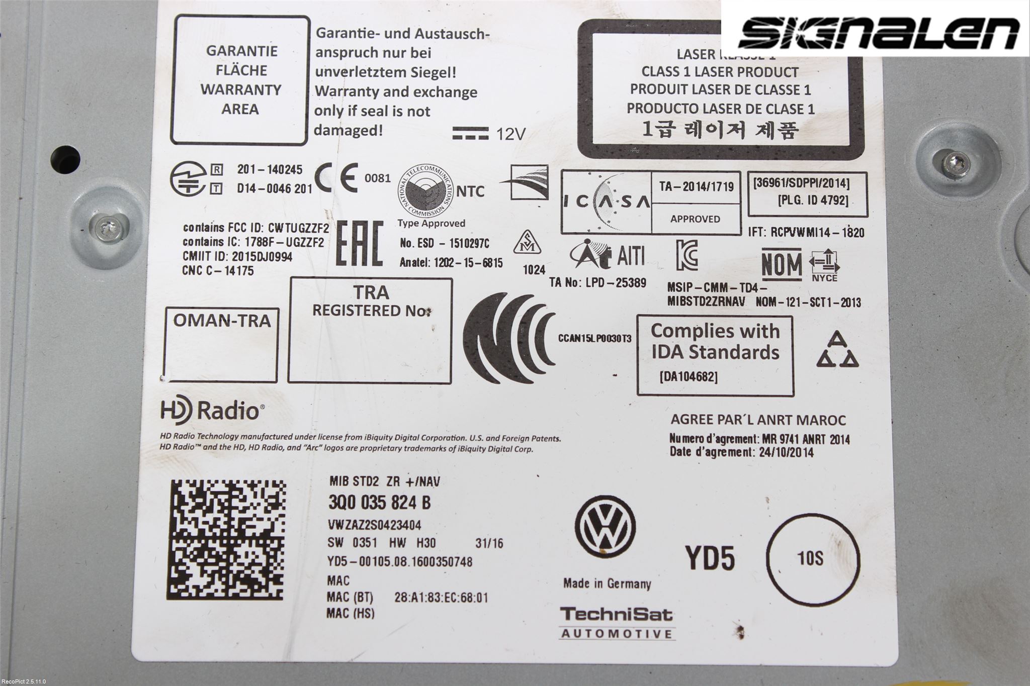 Volkswagen VW GOLF / E-GOLF VII 13-20 Stereo Radio