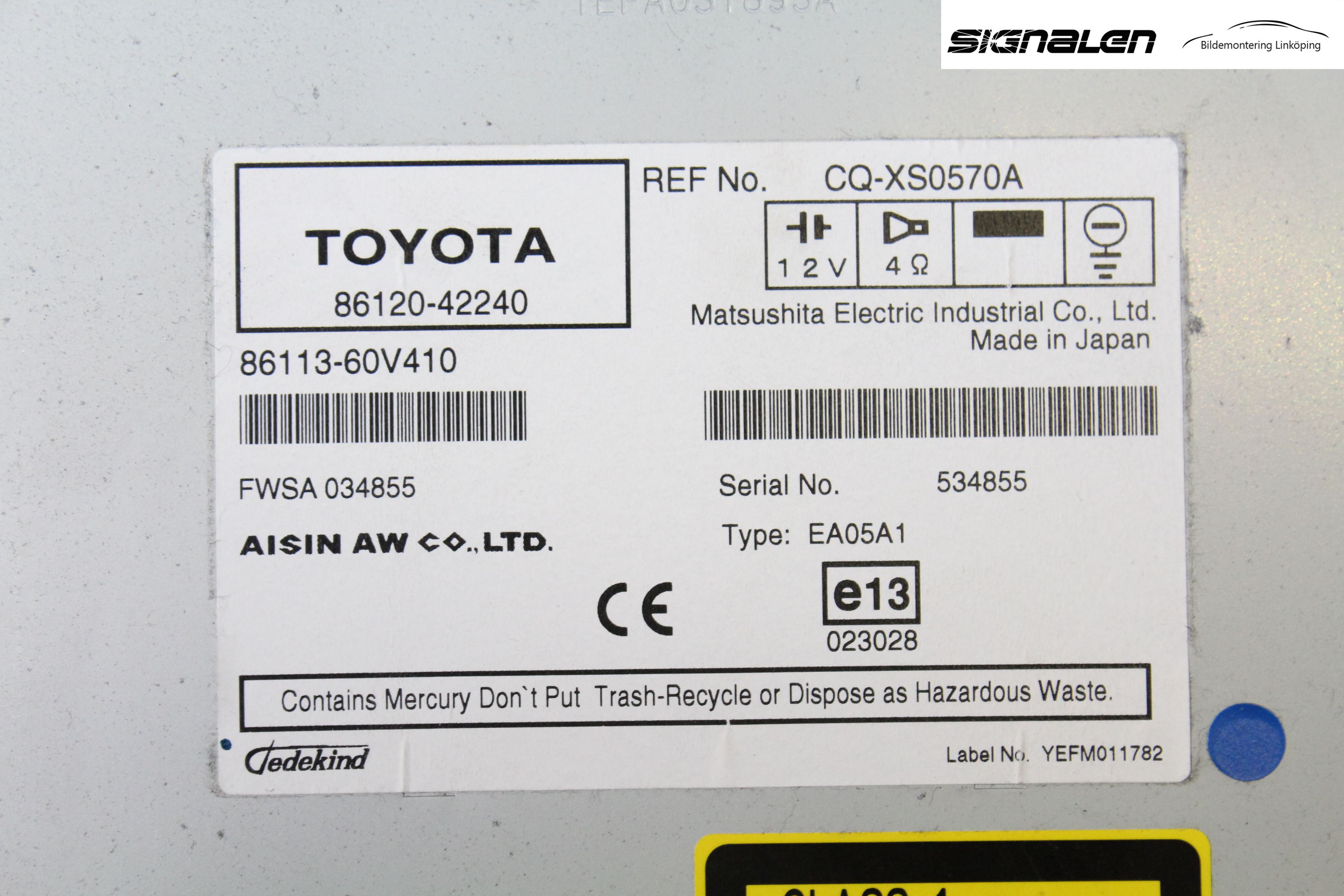 Toyota RAV 4 06-12 Stereo Radio Med Cd