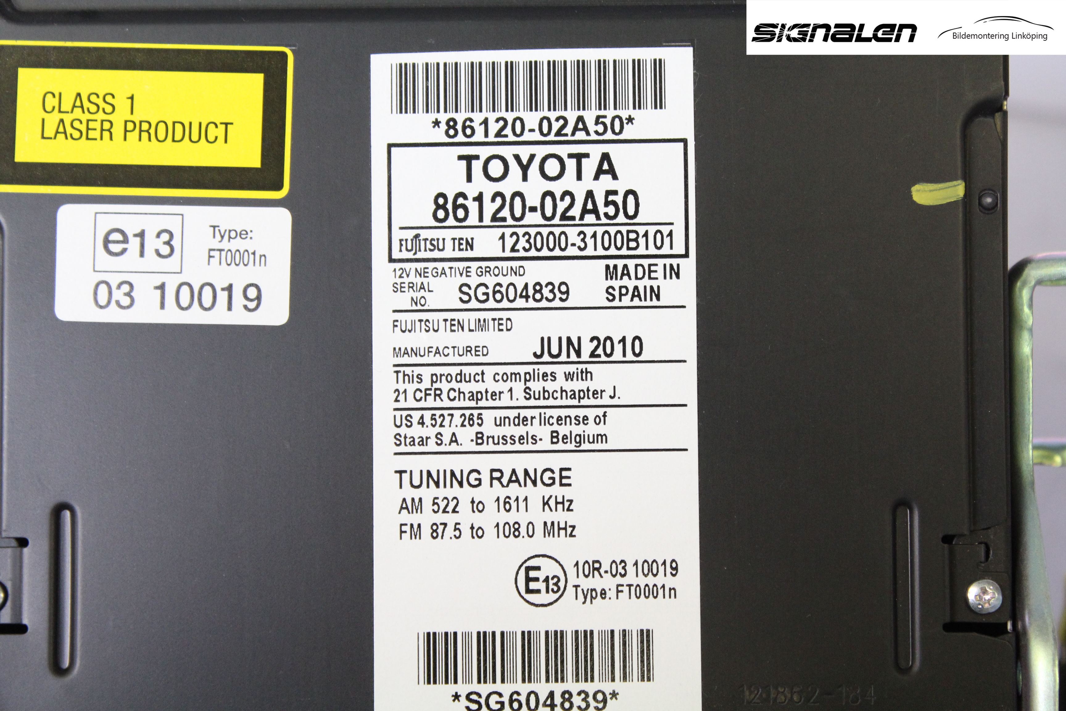 Toyota AURIS 10-12 Stereo Radio Med Cd