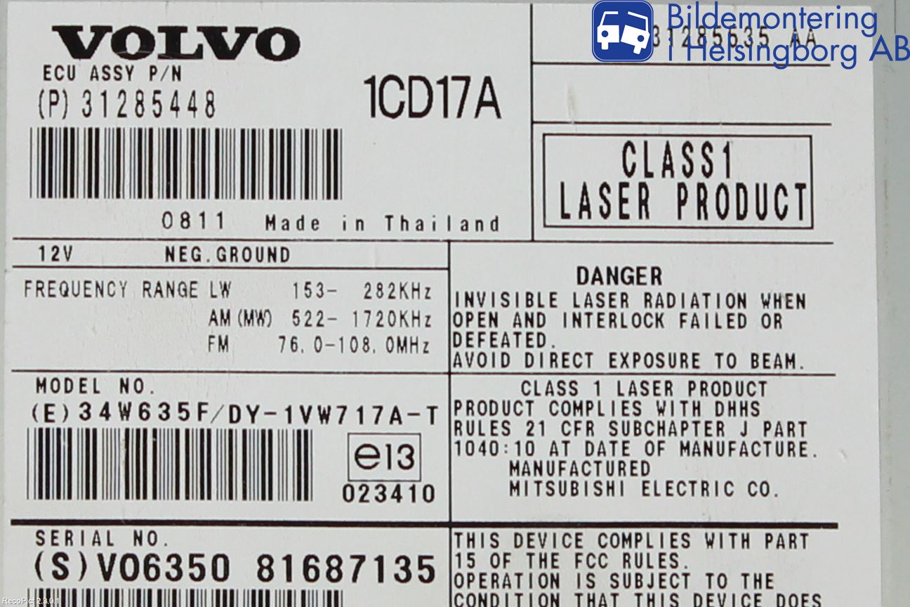Volvo V50 08-12 Stereo Radio Med Cd