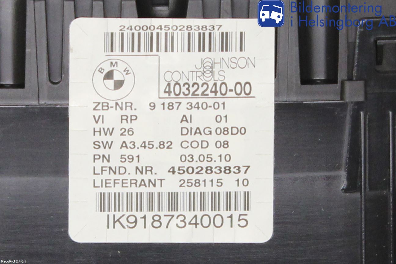 BMW 3 E90/91 SED/TOU 05-12 Instr Kombinert