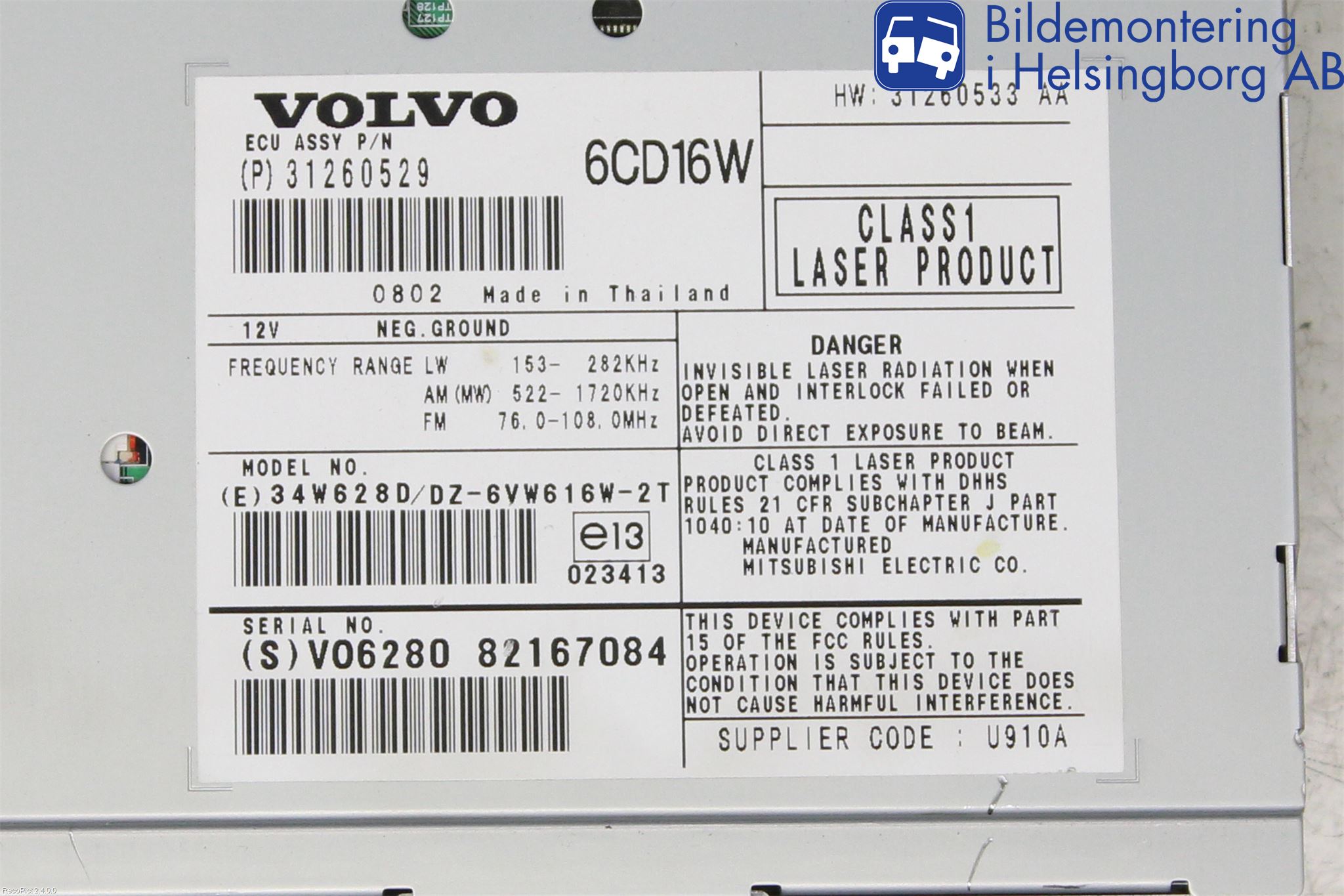 Volvo C30 07-10 Stereo Radio Med Cd
