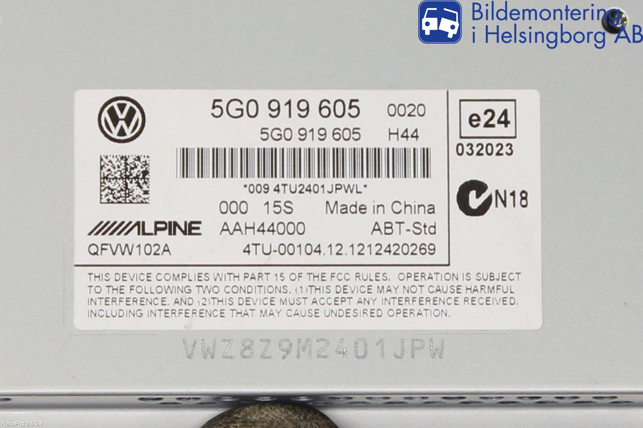 Volkswagen VW GOLF / E-GOLF VII 13-20 Multifunktionsdisplay