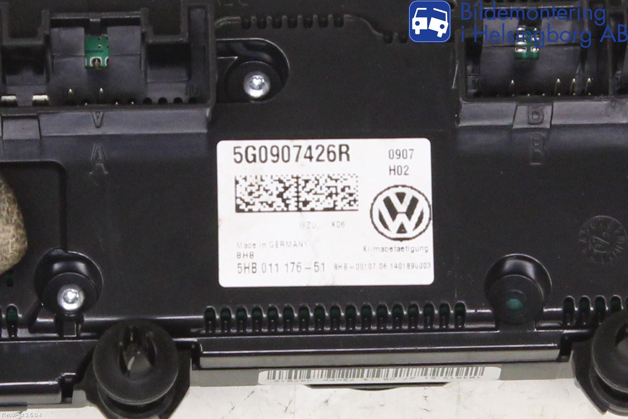 Volkswagen VW GOLF / E-GOLF VII 13-20 Varme Ac Betjening-Display