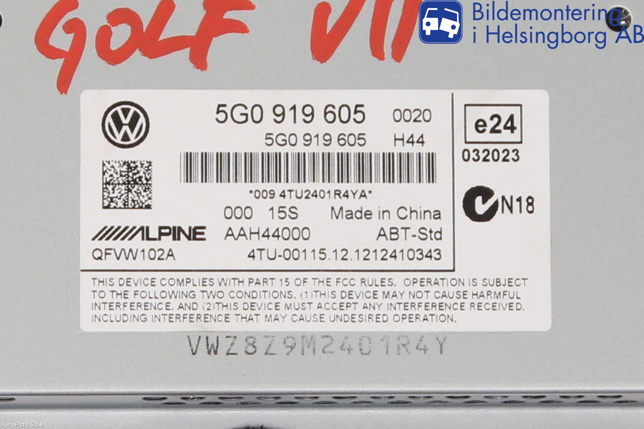 Volkswagen VW GOLF / E-GOLF VII 13-20 Multifunktionsdisplay