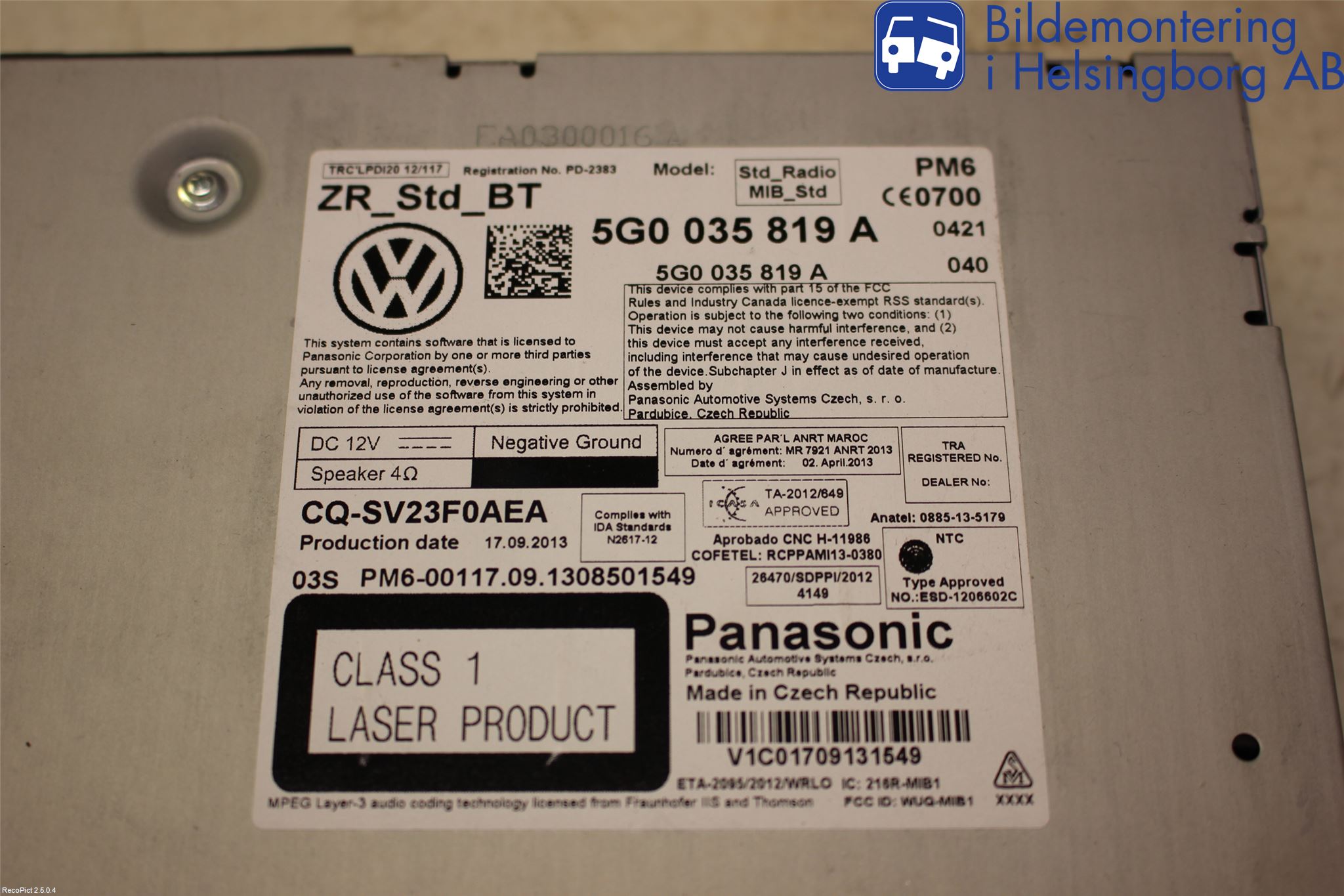 Volkswagen VW GOLF / E-GOLF VII 13-20 Stereo Radio Med Cd