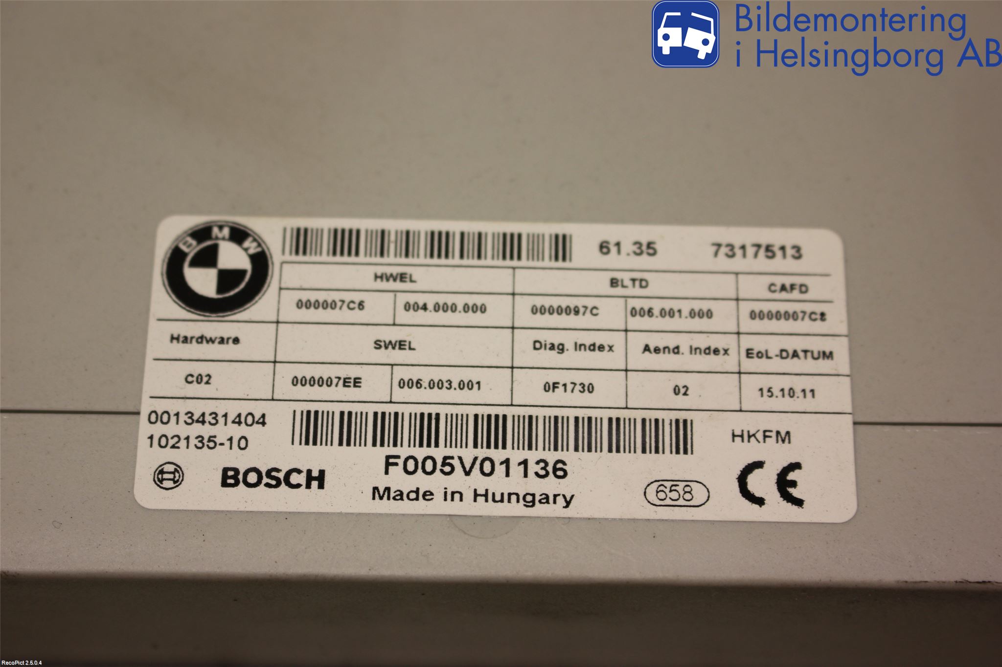 BMW 5 F10/F11/F18 09-17 Styreenhet Øvrig