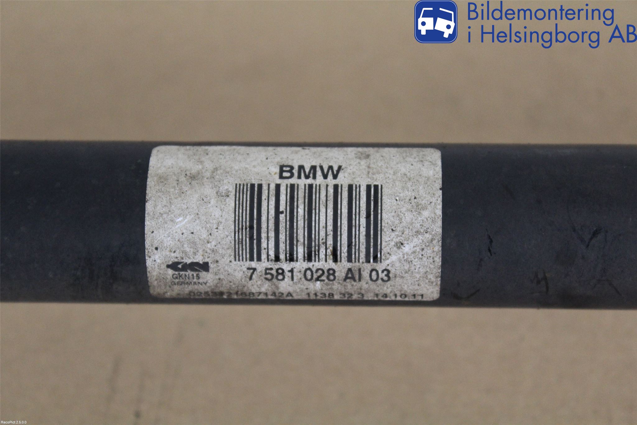 BMW 5 F10/F11/F18 09-17 Drivaksel Bak Kompl Høyre