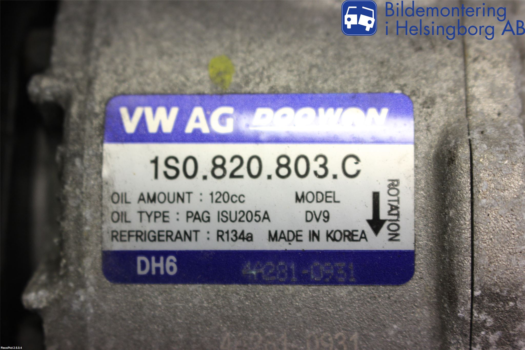 Volkswagen VW UP! / E-UP! Varme Ac Kompressor
