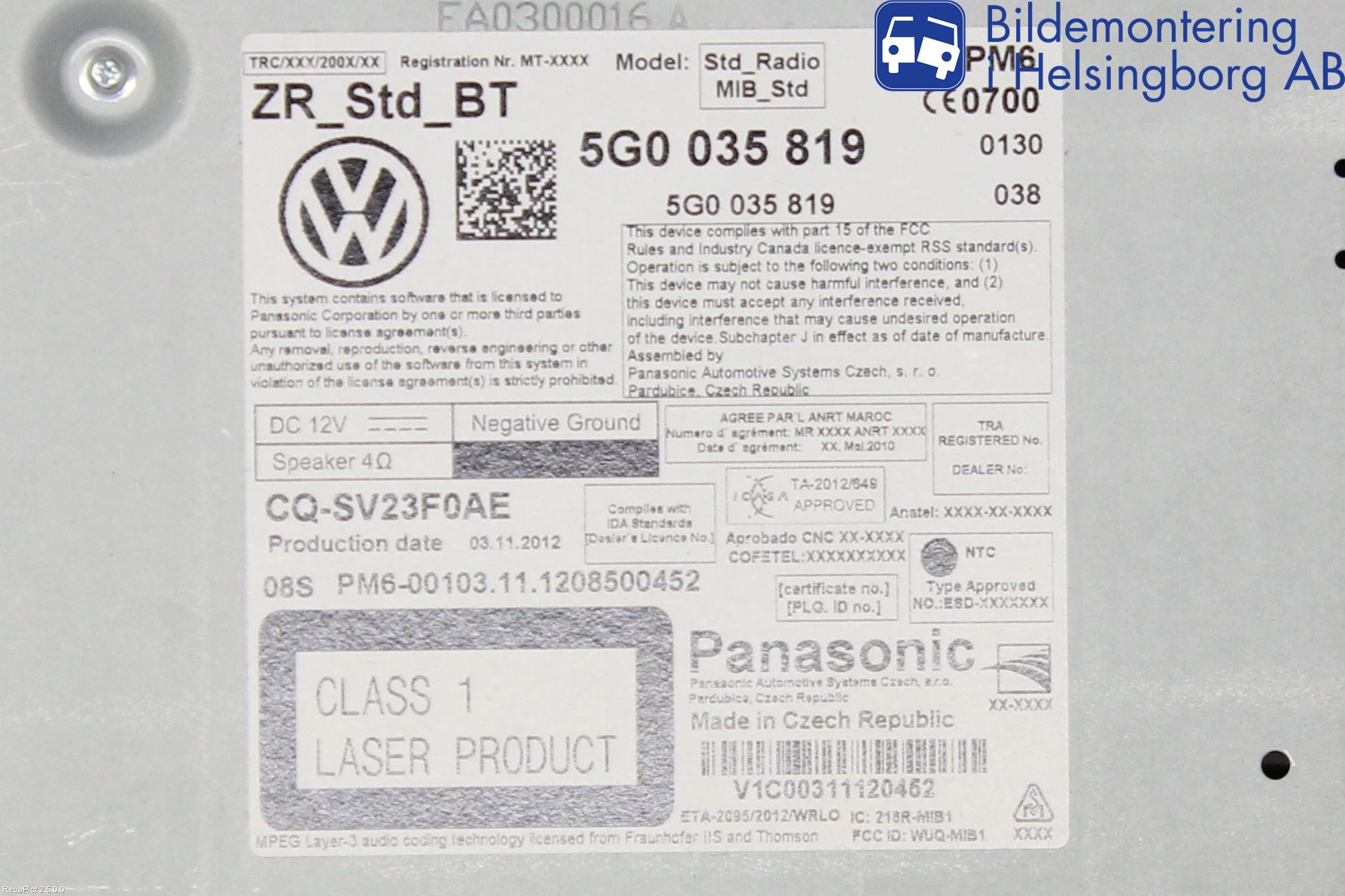 Volkswagen VW GOLF / E-GOLF VII 13-20 Stereo Radio Med Cd