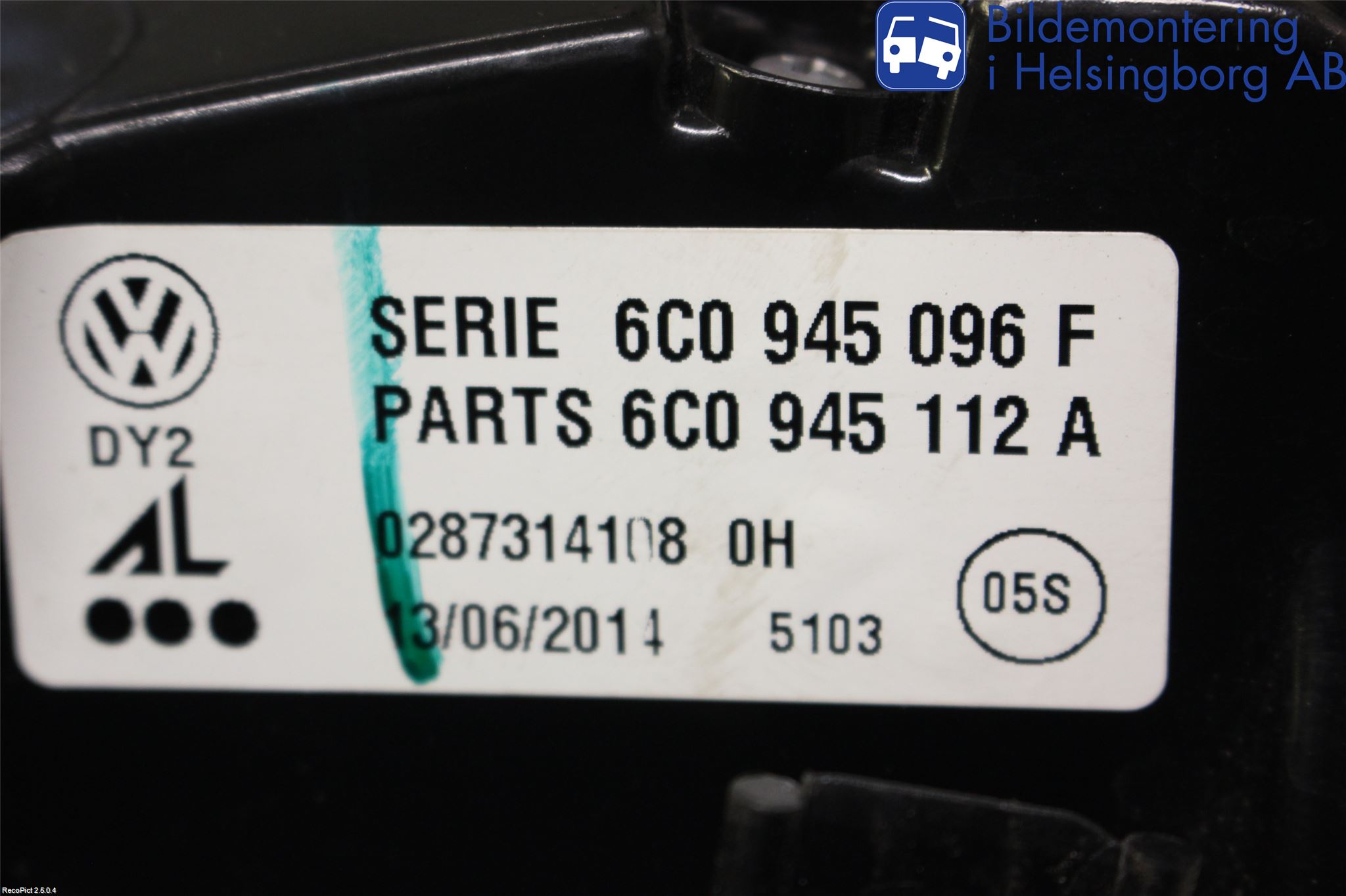 Volkswagen VW POLO 10-17 Baklykt Høyre