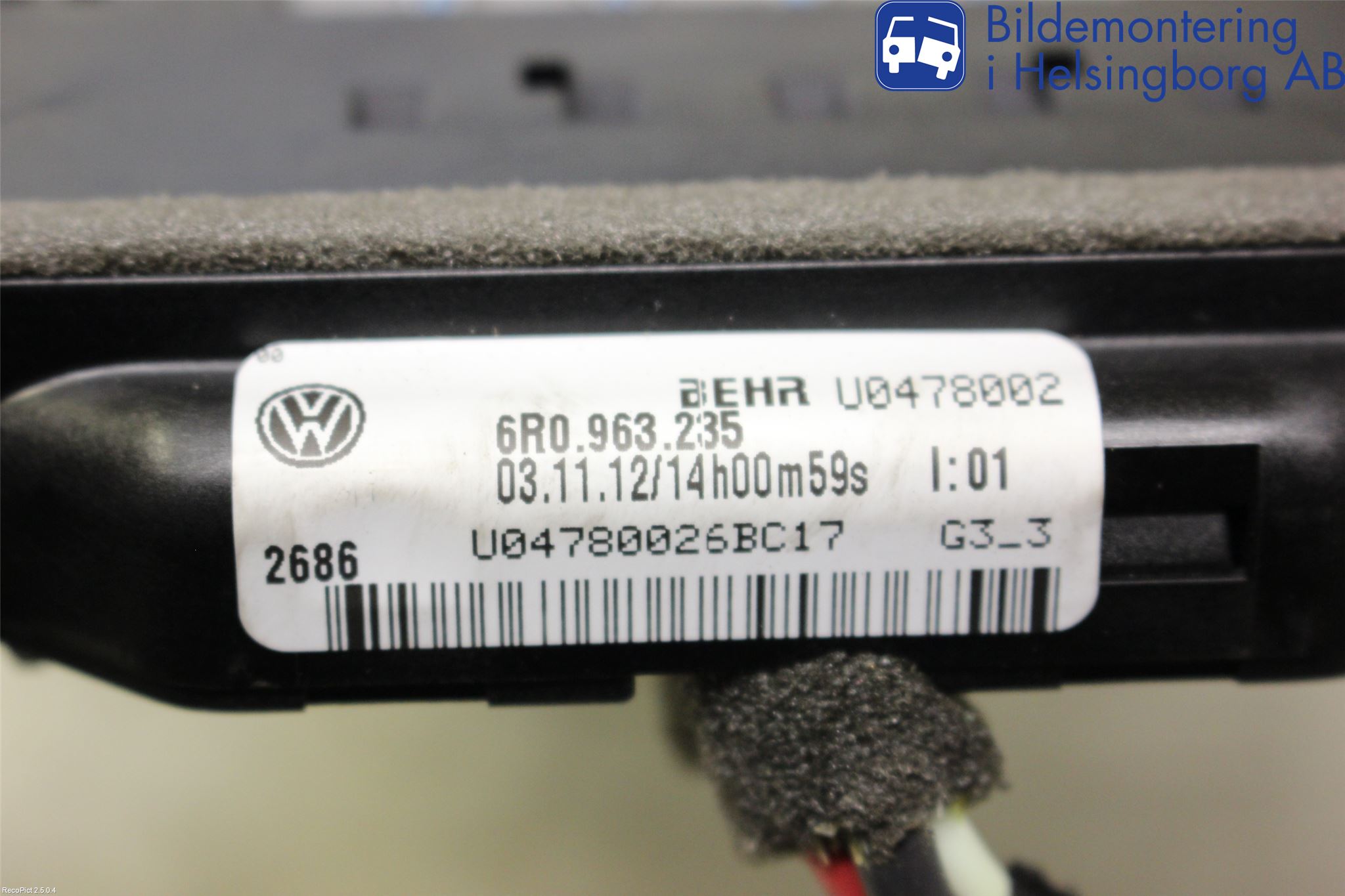Audi A1/S1 11-18 Varmeapparat Register Uten Ac