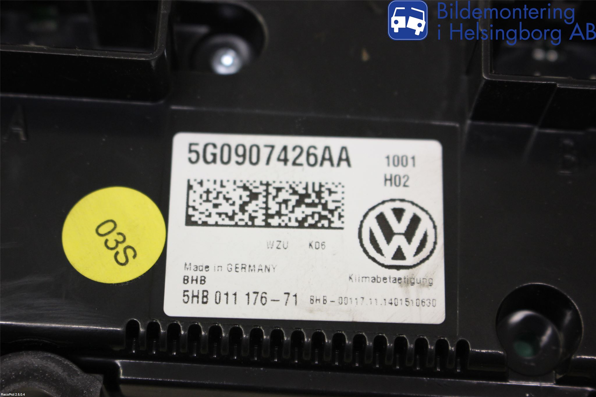 Volkswagen VW GOLF / E-GOLF VII 13-20 Varme Ac Betjening-Display
